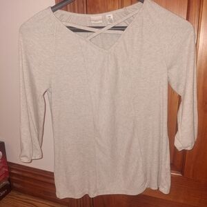 Mossimo Supply Co. Cream Asymmetrical 3/4 Sleeve Blouse